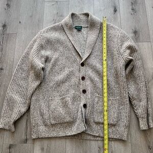 Orvis Men's Cardigan in Oatmeal with Brown Elbow Patches